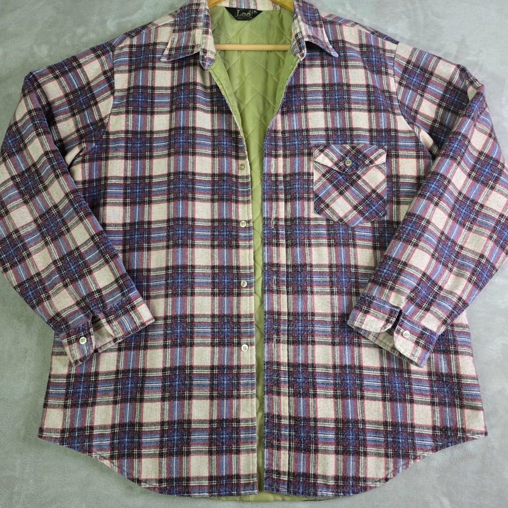 Vintage Lee Quilt Lined Plaid Flannel‎ Shirt Jacket Shacket Mens XL USA